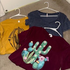 Cactus Graphic Tees Set in Mustard, Navy, and Burgundy
